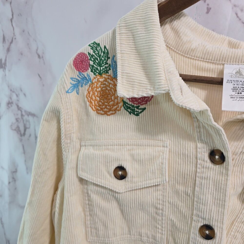 Disney Shirt Jacket Womens XL Corduoy Button Up Embroidered Coco Pixar Skull - Picture 2 of 13